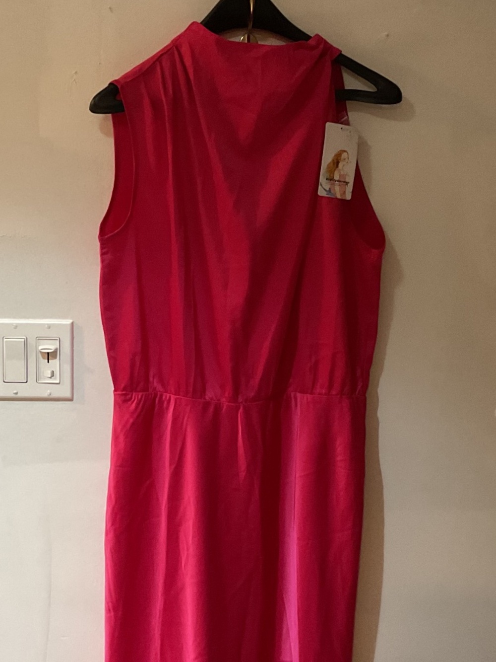 Hot pink satin sleeveless dress size L NWT